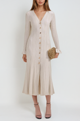 Agapito Fırfırlı V Yaka Örgü Maxi Elbise